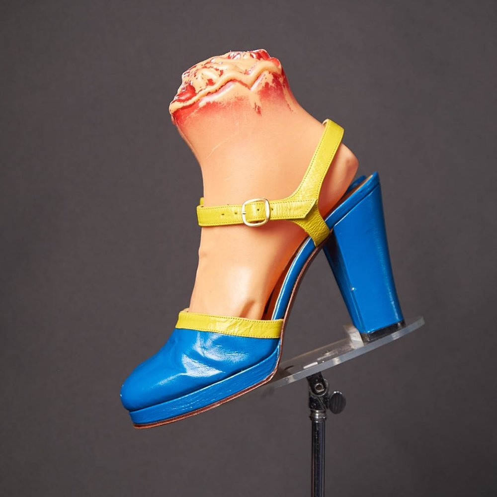 1970s Color Block Blue Yellow Platforms Heels